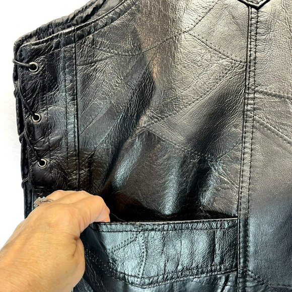 Rocky Ranch Hides Mens 3X Genuine Hog Leather Vest Black Biker Motorcycle Moto - Picture 3 of 6